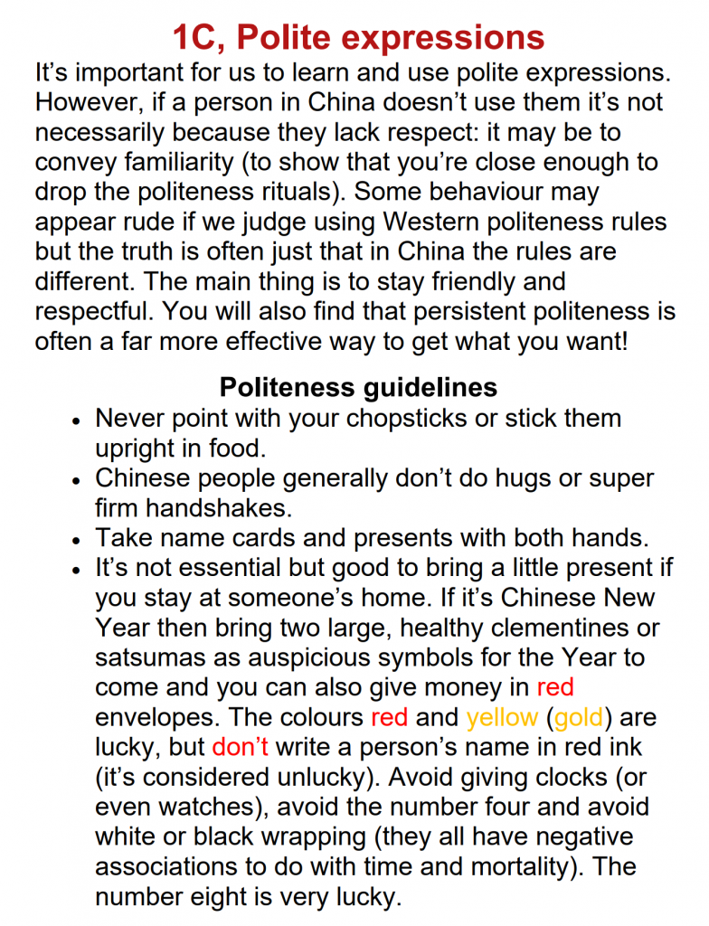 Politeness Guidelines in Chinese Societies